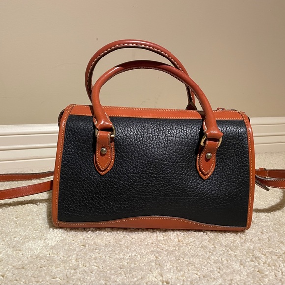 Dooney & Bourke Black / Tan Vintage Leather Satchel Crossbody Purse - Picture 2 of 13